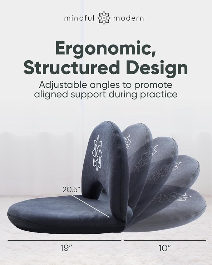 Mindful Modern Meditation Chair | Adjustable Floor Chair with Back Support | Padded Floor Seat for Posture Support and Comfort | Portable Folds Flat for Storage | Indoor/Outdoor Use | Stone Black
