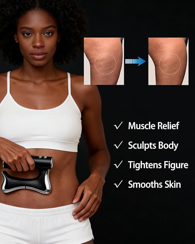 Electric Muscle Scraper Tool with Vibration,Massage& Heat, Portable Gua Sha Massager for Full Body Muscle Recovery, Relaxation, and Pain Relief (Black-Gel)