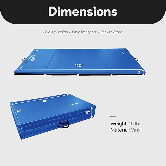 BalanceFrom 10x4 Feet 4-Panel Folding Gymnastics Mat – 2-Inch Thick Pad with Vinyl Surface and Carrying Handles for Tumbling, Yoga, Pilates, Home Workouts, and Martial Arts
