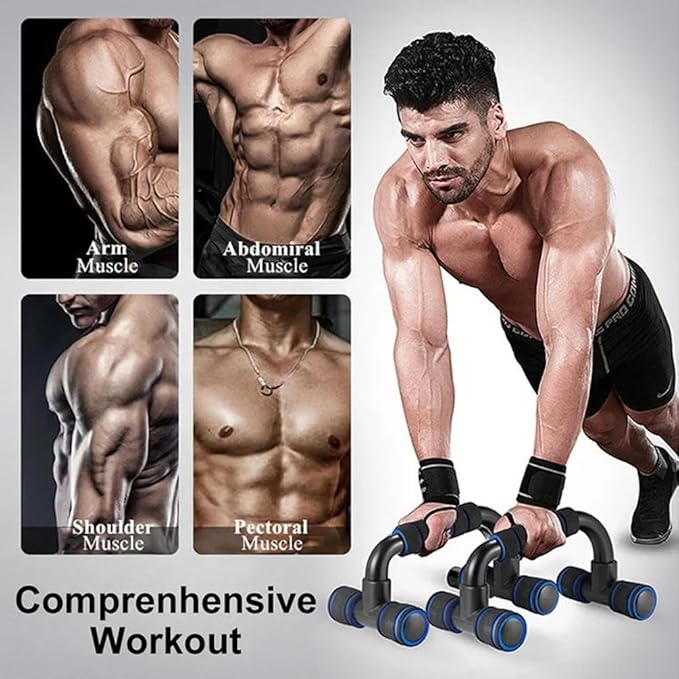 1Pair Push Up Bar Strength Training Non-Slip Sturdy Push-Up Stands Floor Workouts Fitness Calisthenics for Men Women(Black-Blue)