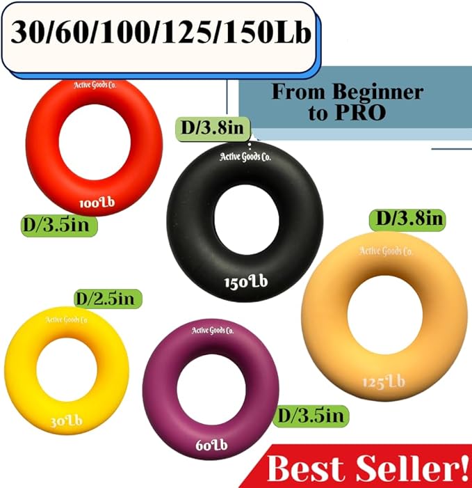 Hand Exerciser - PROFESSIONAL GRADE, Set or Single, Different Sizes. Visit to see more! Bague classique en silicone parfaite pour améliorer la force, la puissance et la vitesse dans les poignets.