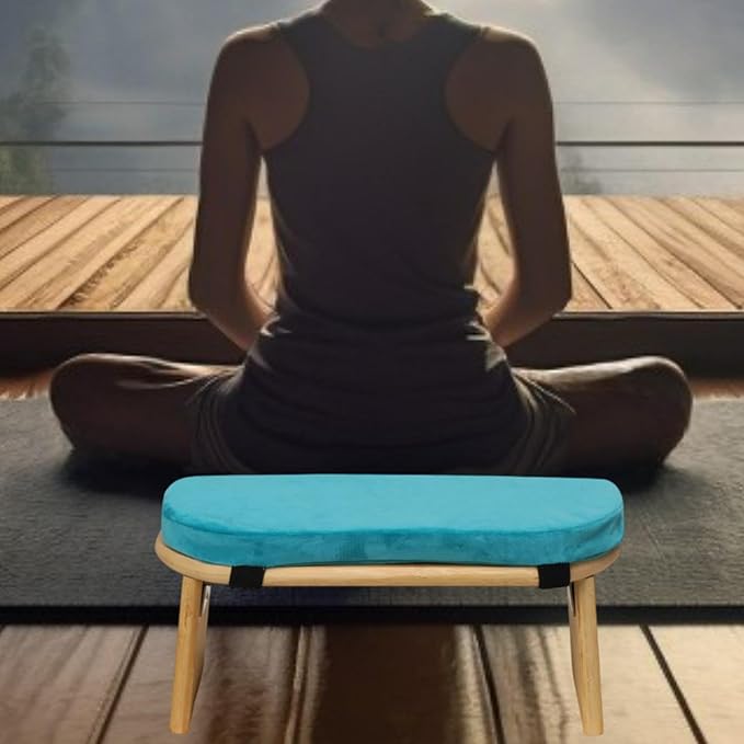 Meditation Bench Prayer Bench Removable Ergonomic Foldable Bamboo Kneeling Stool Stool for Office Bedroom Tea Ceremony(Blue)