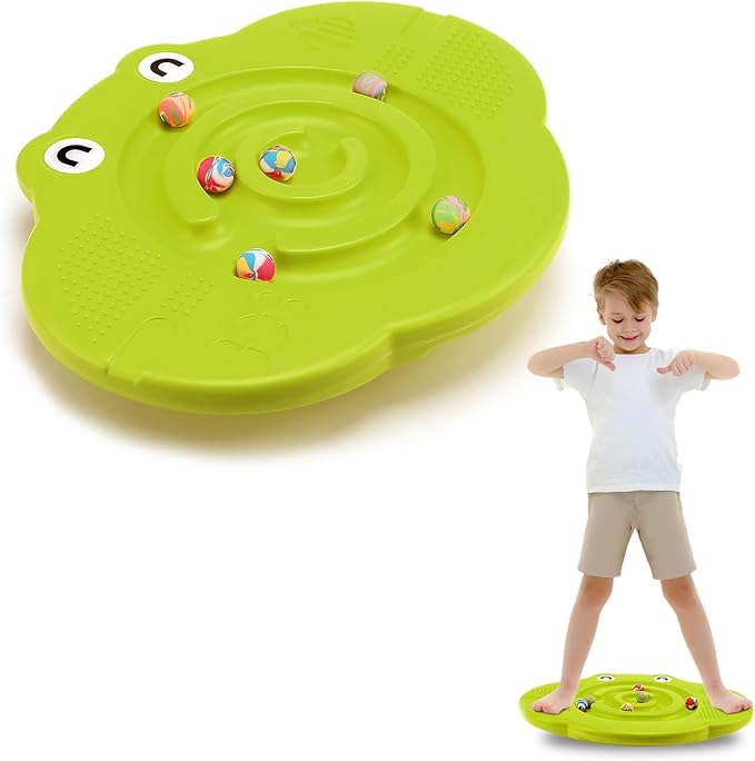 Kids Maze Balance Board Plastic Wobble Rocker Balance Board with Mini Balls Load 170lb for Balancing Exercise Equipment Game Boys Girls Physical Therapy 18.5 x 14.57 Inch(Yellowgreen,Cute)