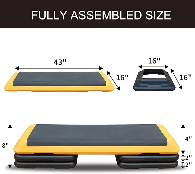 43'' Aerobic Stepper, 4-6-8in Height-Adjustable Exercise Workout Step Platform with 4 Detachable Risers for Home Gym Workout & Training