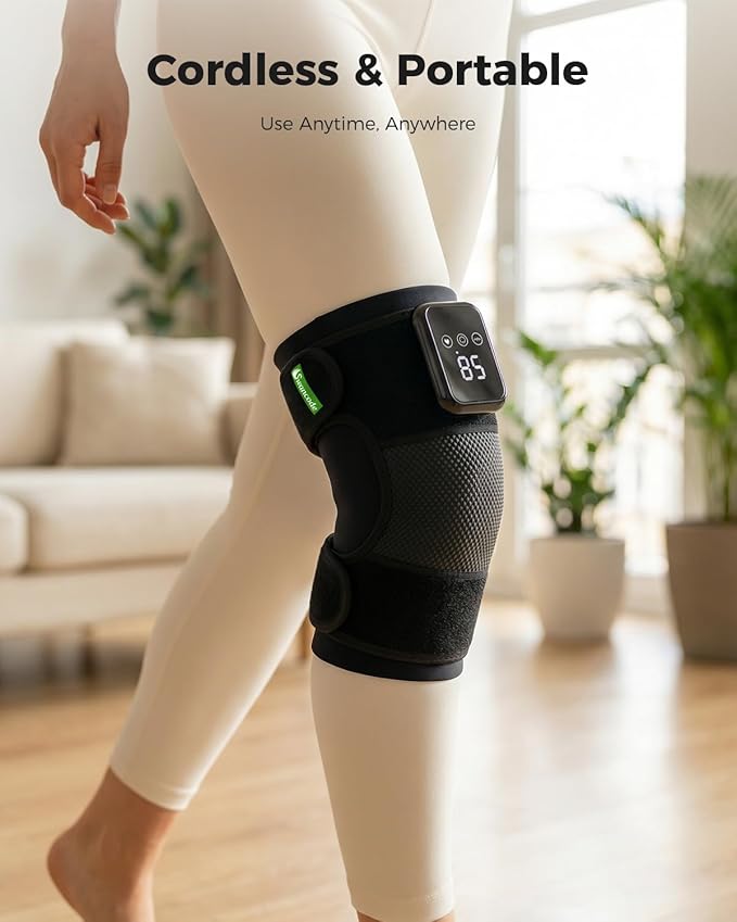 3-in-1 Knee Massager for Pain Relief with Heat, Portable Heated Knee Brace with Extension Strap for Knee, Elbow & Shoulder, Cordless Rechargeable Electric Massagers for Joint Comfort (Single)