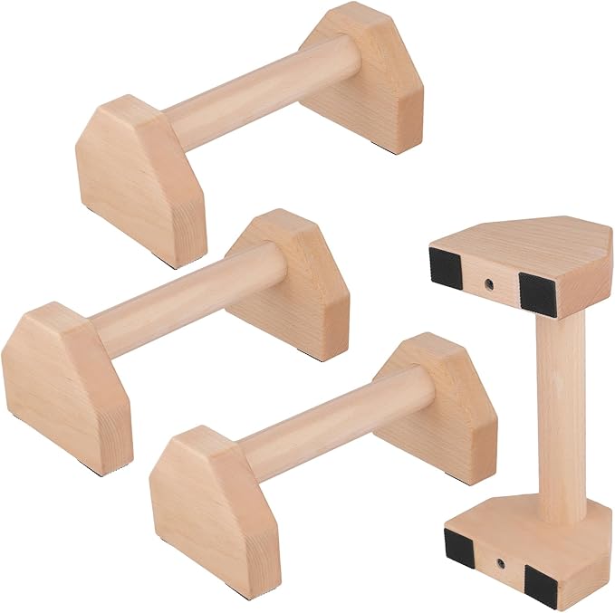 4 PCS Wood Push Up Stands, 2 Pairs Non Slip Base Wooden Parallettes, Push up Handles Exercise Equipment for Fitness, Calisthenics, 10 x 5 x 3.7 inch