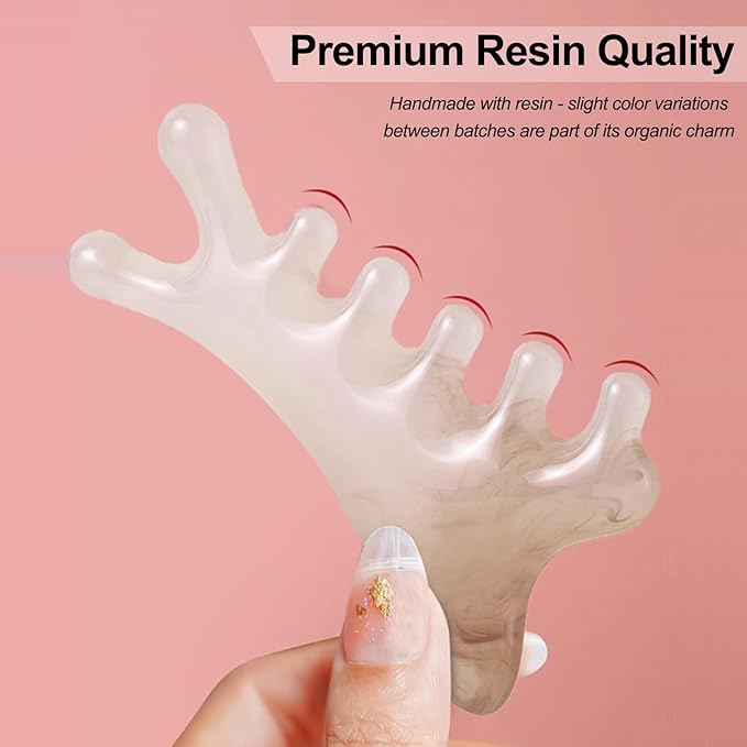 Premium 6 in 1 Head Scalping Massage Tool Comb for Hair|Head|Face|Eye|Neck|Resin Whole Body GuaSha Tool|Vintage Gift Package Relieve Stress Stay Young Home Massage Time-Penny Saver(Grey)