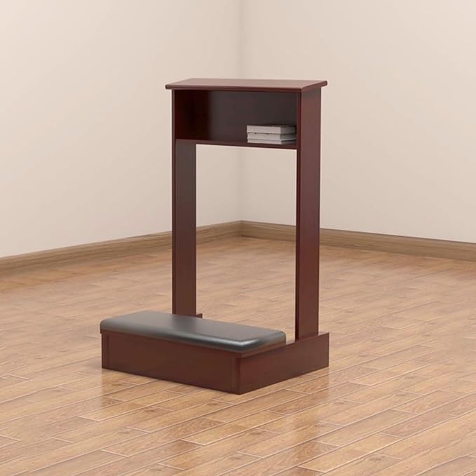 Church Prayer Bench Kneeler Wooden Prayer Kneeler with Book Shelf Prayer Table at Home with Cushion Pad Meditation Stool 20x16.5x33In Kneeling Stool for Religious Gifts(Brown)