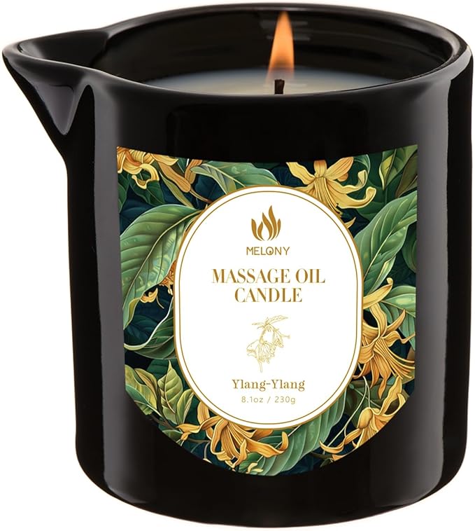 MELONY Massage Oil Candles, Essential Oil+Soy Based, 8.1OZ/230g, Home Spa with Luxurious Body Oil & Lotion Candle, Intensive Skin Treatment Candle, Low Temp Body Safe Wax (Ylang - Ylang)