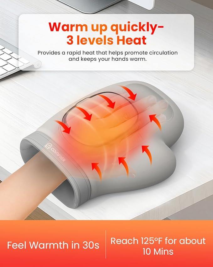 COMFIER Wireless Hand Massager with Heat and Compression,2025 Updated Larger Electric Finger Massage for Arthritis and Carpal Tunnel,Wrist