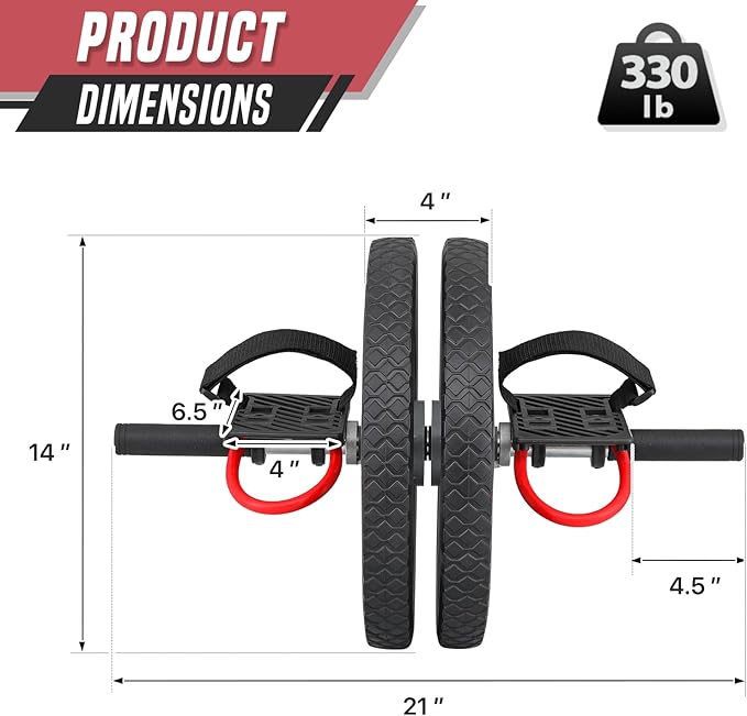 Ab Roller Wheel with Foot Straps, Ab Roller Workout Fitness Equipment for Abdominal and Core Strength Training, Exercise Wheel for Men Women, Ab Machine for Home Gym Workout