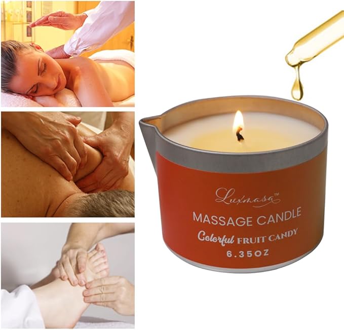 Natural Soybean Massage Candles for Massage Therapy-Romantic Candles for SPA Treatment-Body Oil Candle for Relaxation 6.35OZ (Raspberry & Brandy Scent)