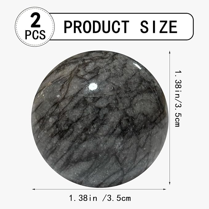 Hand Therapy Balls for Stress Relief,Baoding Balls for Women & Men,Marble Chinese Massage Ball Set for Hand Exercise,Arthritis,Brain Stress Relief,2 Pack with Storage Bag (1.38inch Dark Grey)