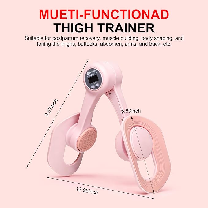 Thigh Trainer, 360°Adjustable Pelvic Floor Exercise Device with Auto-Counter Display, Inner Thigh Exerciser with 25-35 LB Resistance Band for Women, Home Fitness Equipment for Arm, Hip, Leg