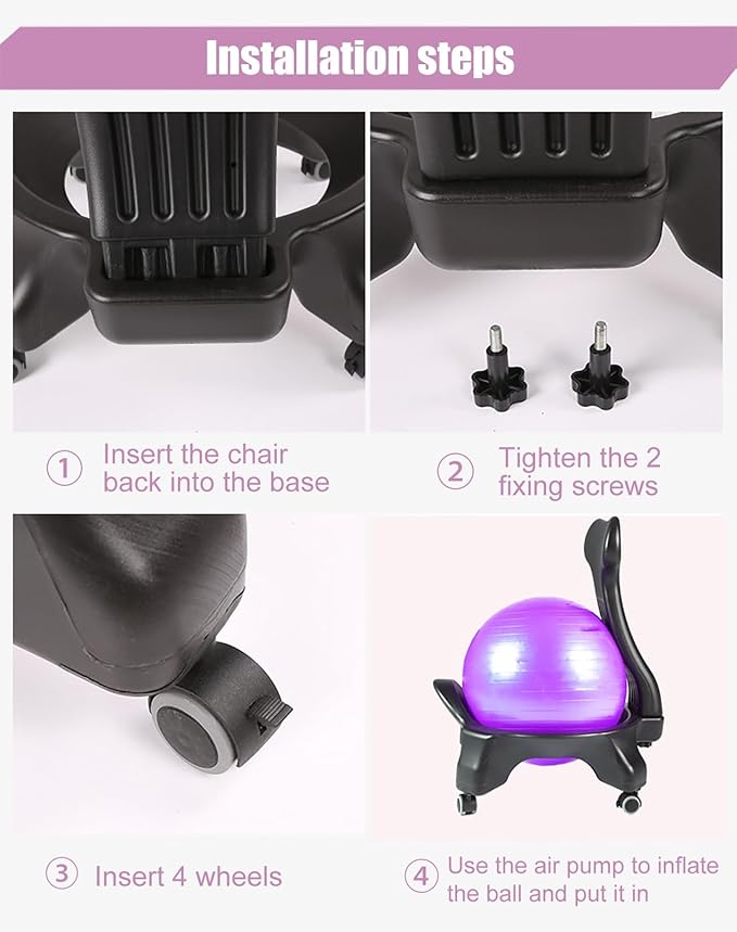 Balance Ball Chairs for The Office with Back, Rolling Exercise Ball Seat for Core Workout, Posture Correcting Computer Chair Yoga for Work(B)