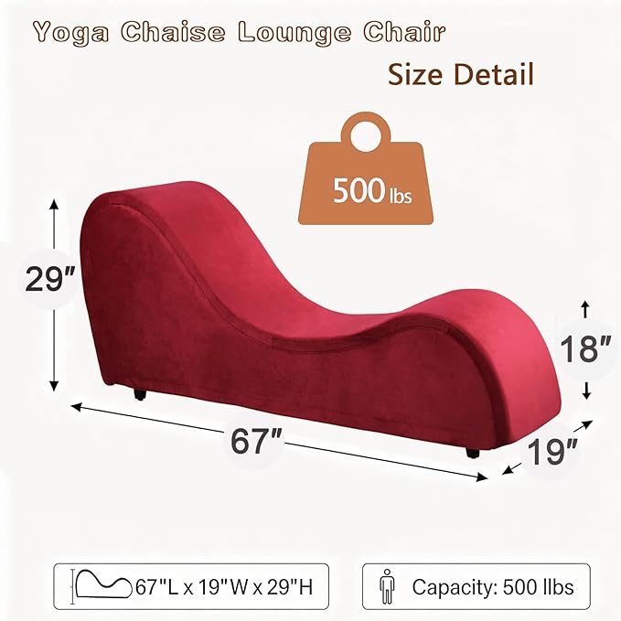 Curved Lounge Bench Chair for, Relaxing, Chaise Chairs with Removable Cover, Metal Frame (Red Velvet)