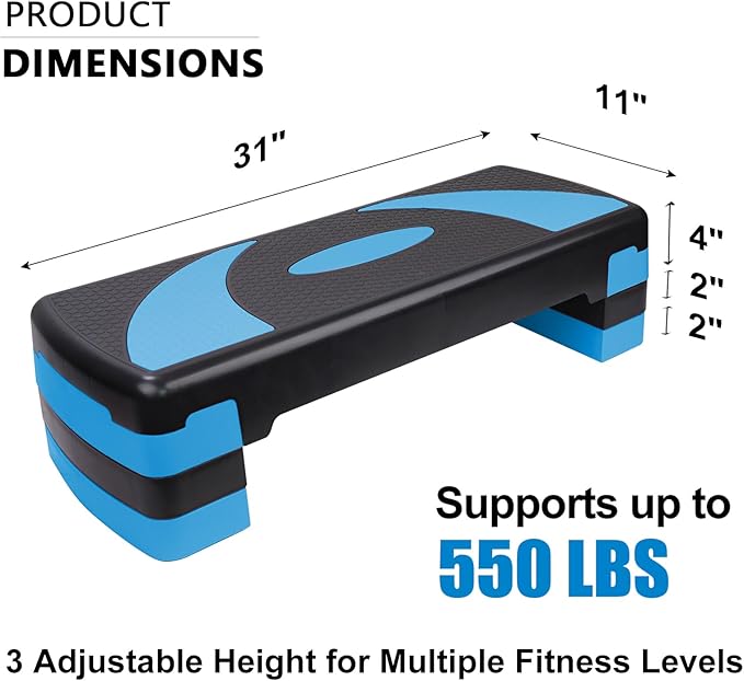 Aerobic Step Platform Exercise Step with 3 levels Adjustable Height Non-Slip Exercise Stepper for Cardio, Strength, and Fitness Workouts at Home or Gym