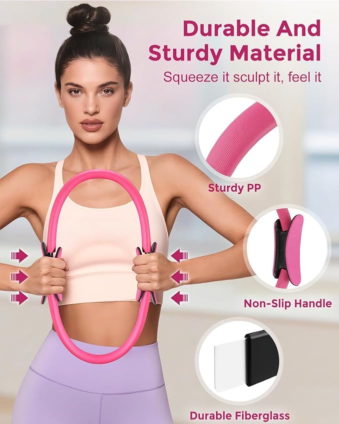 Home Pilates Essentials Kit for Women, Magic Circle Pilates Equipment Ring and Ball Set, 6 Resistance Bands Workout Guide Video for 28 Day Pilates Essential Challenge Starter Kit for Beginners
