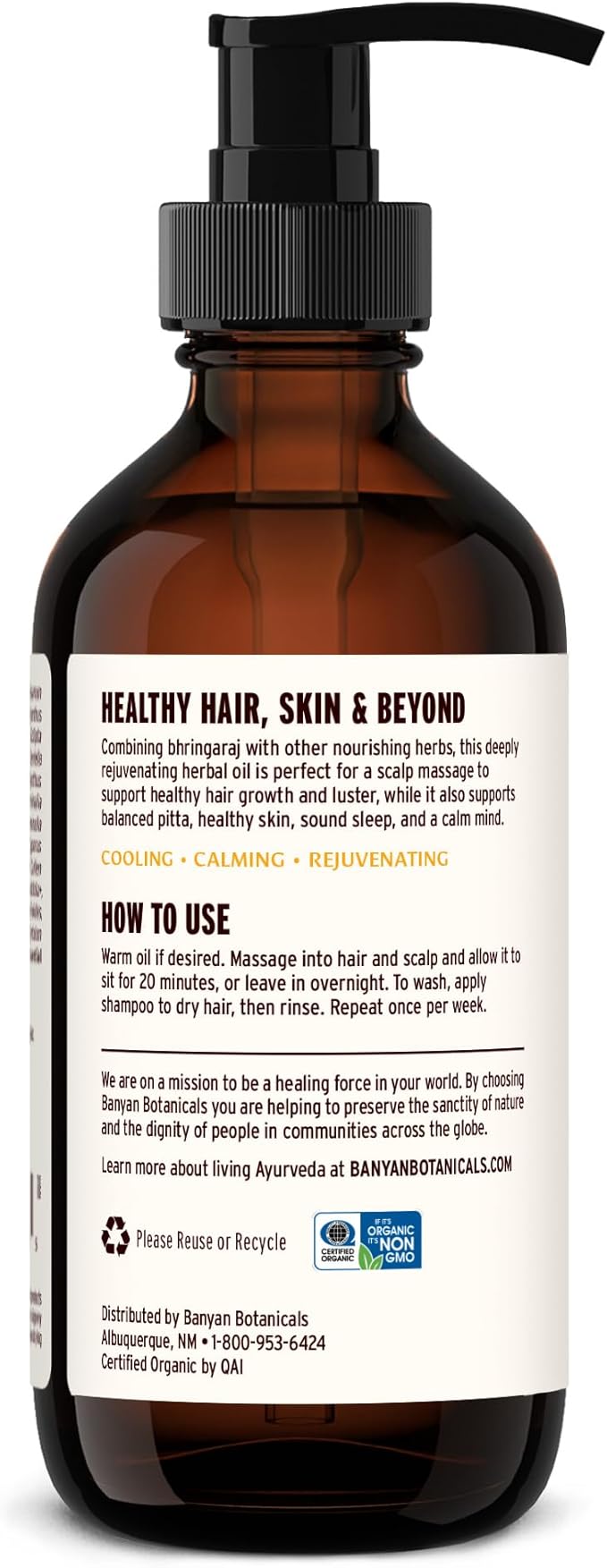 Banyan Botanicals Bhringaraj Oil+ – Organic Herbal Oil with Bhringaraj, Gotu Kola, and Rose – for Organic Skin Care and Hair Care – 8 oz – Non-GMO Sustainably Sourced Physician-Formulated