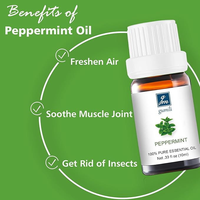 Peppermint Essential Oil - 100% Pure Natural Oil for Aromatherapy Diffuser, Room Spray, Skin Care, Hair Growth & Cooling Relief - 10mL Glass Bottle