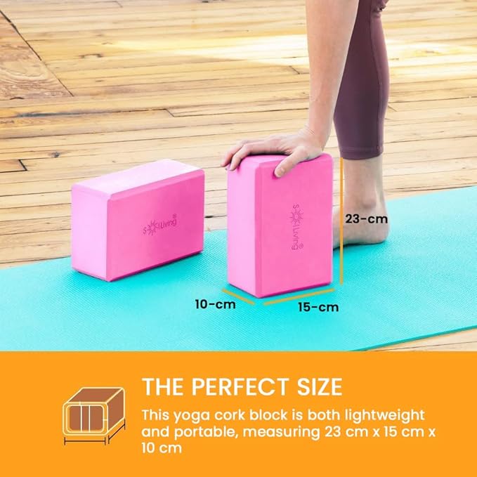 Sol Living Yoga Blocks 2 Pack High Density EVA Foam Yoga Cushion Stretching Pilates Meditation Exercise Equipment Support Deepen Poses Odor Free Non Slip Yoga Accessories - 4" x 6" x 9"- Pink