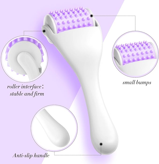 Tondiamo 2 Pcs Muscle Roller Gifts Stick Fascia Body Cellulite Face Muscle Massage Roller Manual Massage Tools for Relief Neck Arm Back Leg Body Deep Release(Purple,Silicone)