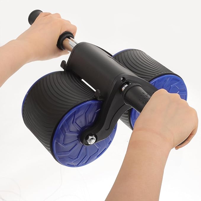 Toyvian Automatic Rebound Two-wheel Ab Roller with Knee Pad, Blue Abdominal Fitness Wheel for Home Gym Exercise and Belly Muscle Training