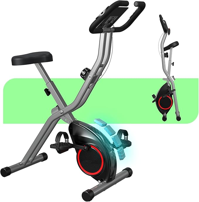 Lightweight 33LB Foldable Exercise Bike for Small Apartments, Stationary Bikes for Home Workout, Indoor Portable Cycling Bike with 16-Level Magnetic Resistance, 260LBS Capacity, 5.5 LBS Flywheel