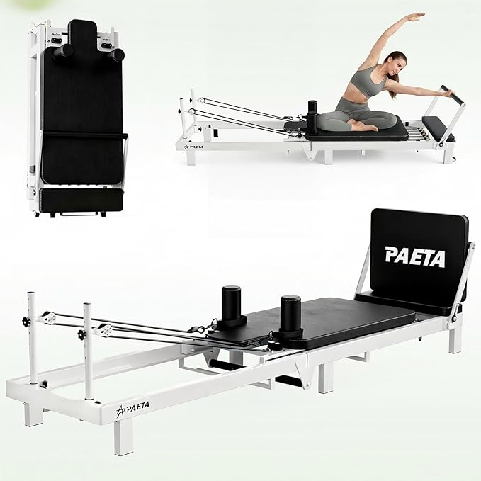 PAETA Pilates Reformer, 86" Foldable Reformer Pilates Machine for Home Use, with Dual Resistance- Springs and Cords, Pilates Equipment for Home Workouts with Jump Board, Up to 400 LBS