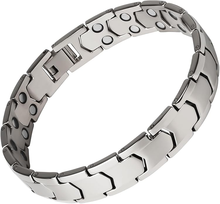 Magnetic Bracelets for Men，Stainless Steel Bracelet Lymphatic Drainage Therapeutic Magnetic Bracelets with Double Row Magnets Jewelry Gift with Adjust Tool