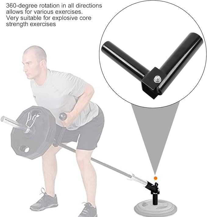 T Bar Row Attachment, 360° Rotating Steel Landmine Base for Barbell Power Core Strength Exercise Equipment for Home Gym, Black