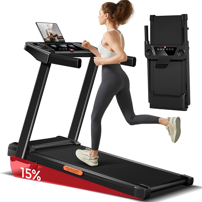 LONTEK 15% Incline Treadmill with Handles, 3-in-1 Portable Treadmills for Home and Office, Foldable Treadmills with 300 Lbs Weight Capacity, 3.0HP Quiet Walking Pad Treadmill, Three Screen