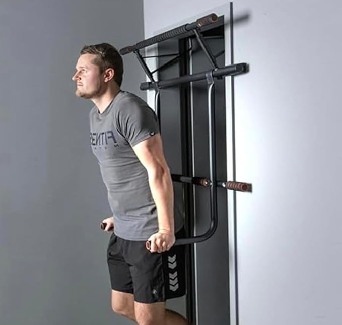 Folding Door Pullup Bar and Dip Bar Station - NO WOBBLE, Home Gym, Easy Storage, Power Tower Dip Station and Pull-up Bar for Doorway, Collapsible Dip Station, No Door Damage, High Weight Capacity, Foldable Bodyweight Workout Station