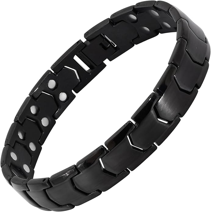 Magnetic Bracelets for Men，Stainless Steel Bracelet Lymphatic Drainage Therapeutic Magnetic Bracelets with Double Row Magnets Jewelry Gift with Adjust Tool