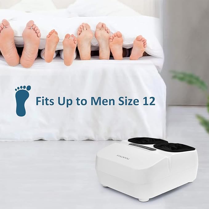 MOUNTRAX Foot Massager Machine with Heat, Foot Massager for Plantar Fasciitis, Neuropathy Pain, Shiatsu Foot Massager with Remote, Fits Feet Up to Men Size 13 (White)