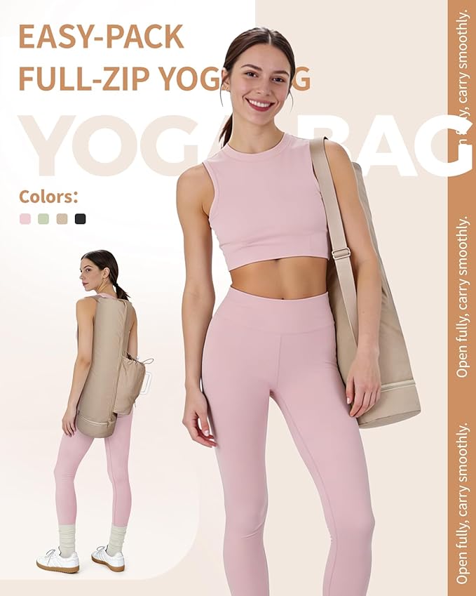 sportsnew Puffy Yoga Mat Bag Yoga Gym Bags for Women Men, Full-Zip Pilates Bag with Wet Pocket & Side Zip Drawstring Pocket Fits Tumblers with Handle, Yoga Mat Storage for Carrier Quick Access