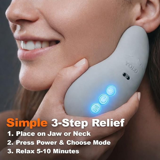 Yolo Mountain Therapeutic™ Premium TMJ Relief Massager – Heated Jaw & Neck Massager w/ 10 Precision Vibration Modes, Waterproof Electric Masseter Therapy Device for Jaw Pain, Tension & Bruxism Relief