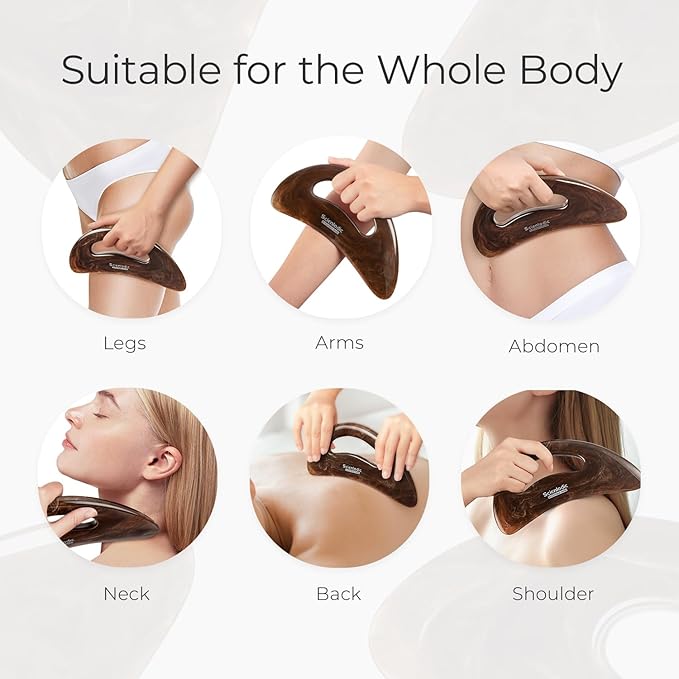 Scienlodic Gua Sha Massage Tool with Handle (Resin) Larger Guasha Body Scraping Tool for Back Legs Neck Massage, Lymphatic Drainage, Cellulite Remove - Large Brown