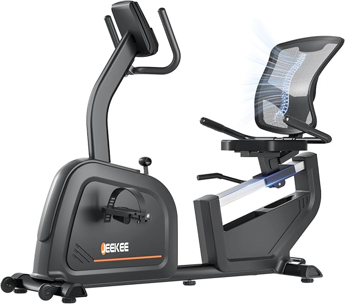 JEEKEE Recumbent Exercise Bike for Seniors,Stationary Bikes for Home, 400LB Capacity & 16 Levels Magnetic Resistance, Heart Rate Handle