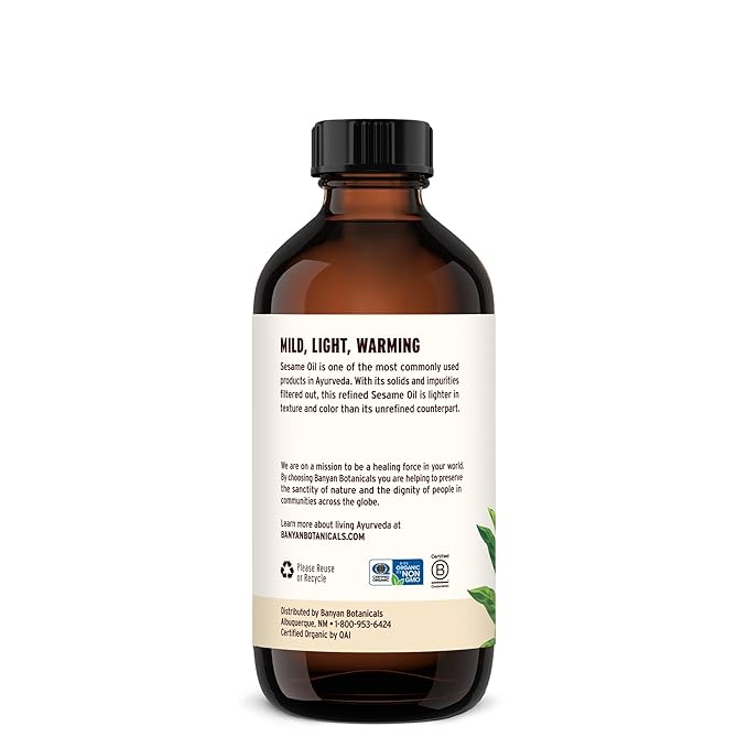 Banyan Botanicals Refined Sesame Oil – Organic Sesame Oil for Skin, Body, Hair & More – Multiple Sizes – 8 oz – Non GMO Sustainably Sourced Vegan