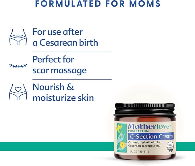 Motherlove C-Section Cream (2 oz) Organic Herbal Balm for Cesarean Scar Massage