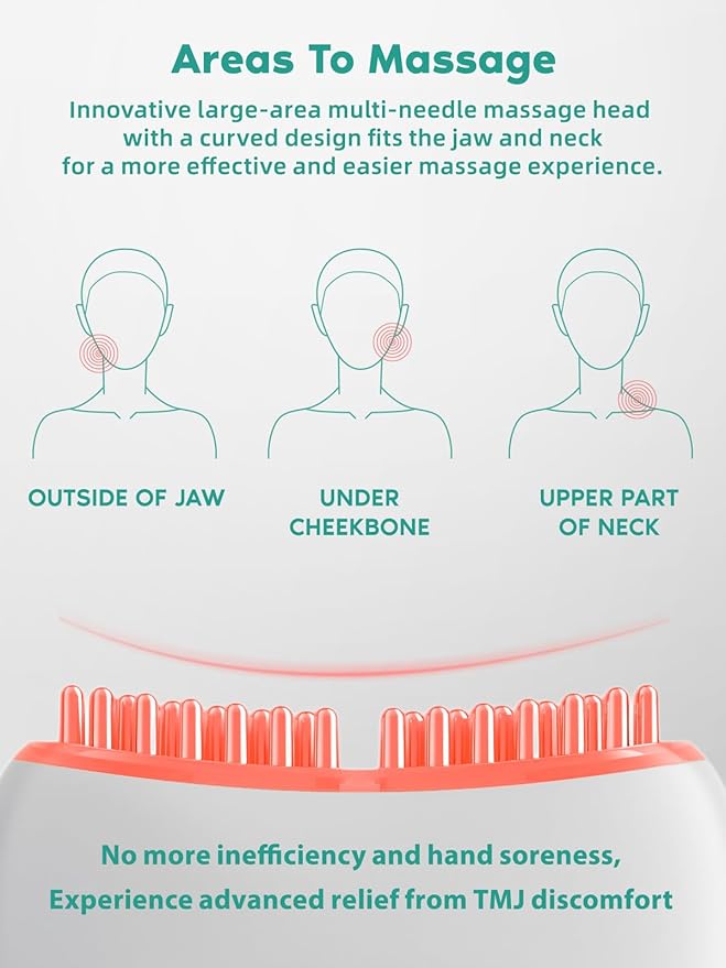 TMJ Relief Products Jaw, TMJ Relief Massager, Vibration and Heating, Ergonomic Multi-Needle Design TMJ Massage Tool, Effective Jaw & Neck Pain, Grinding and Clenching Teeth Relief (White)