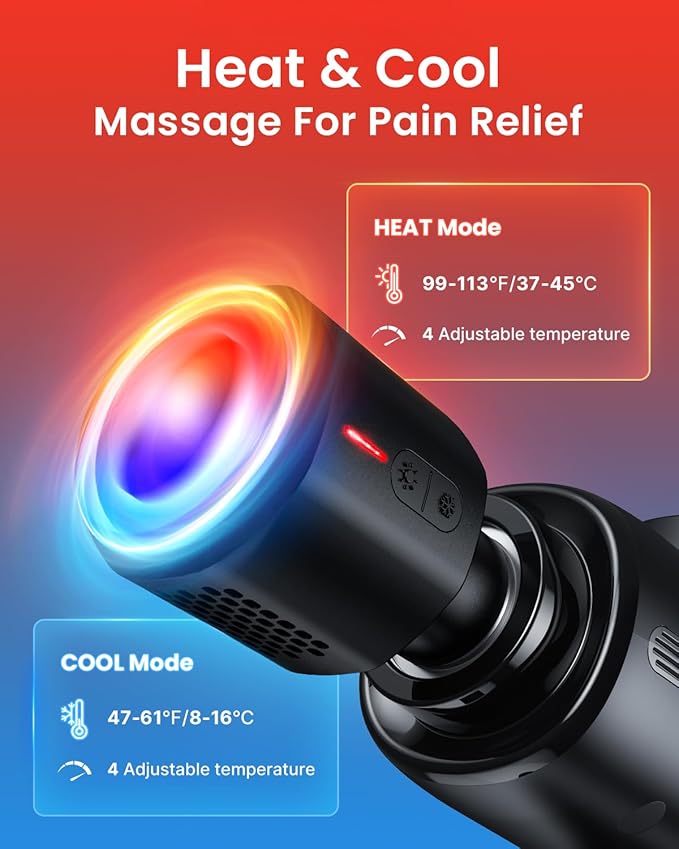 RENPHO Active Thermacool Deluxe Massage Gun Deep Tissue with Charging Stand, Back Massager with Heat and Cold Head, Percussion Body Muscle Masajeador for Athletes Pain Relief