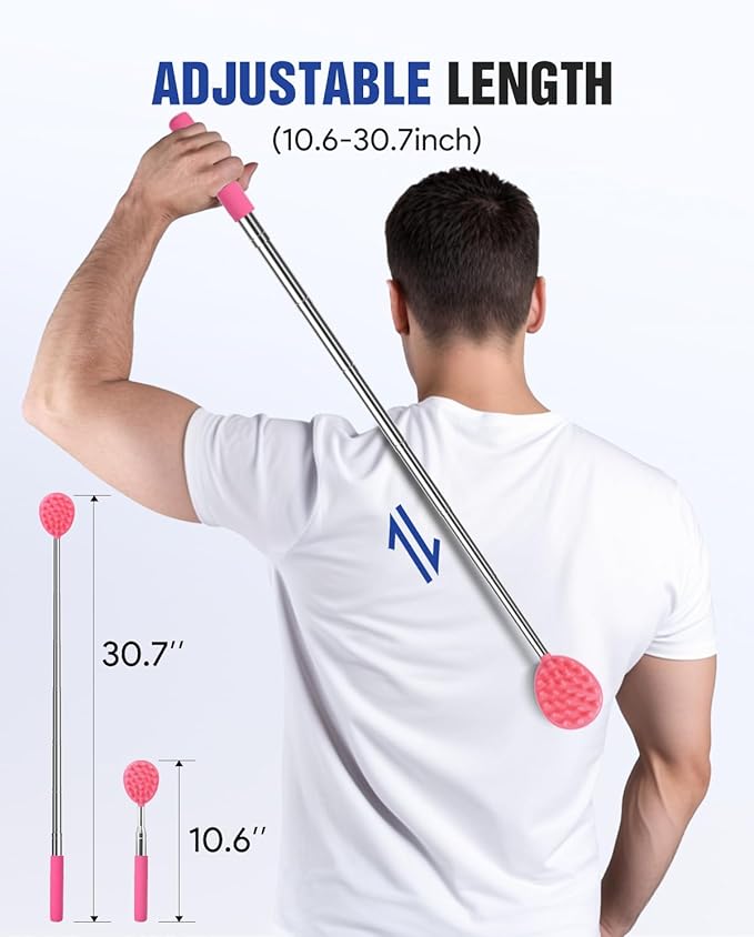 Gelibo Telescoping Back Scratcher with 5Pcs Detachable Heads,Fathers Day Dad Gifts from Wife Daughter Son,Mens Gifts,Husband, Extendable Back Massager Tool with Beautiful Box - Pink