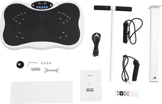 Vibration Plate Exercise Machine with Adjustable Handlebars – Full-Body Workout Vibration Plate Equipment – 120 Speed Levels, Resistance Bands & Remote