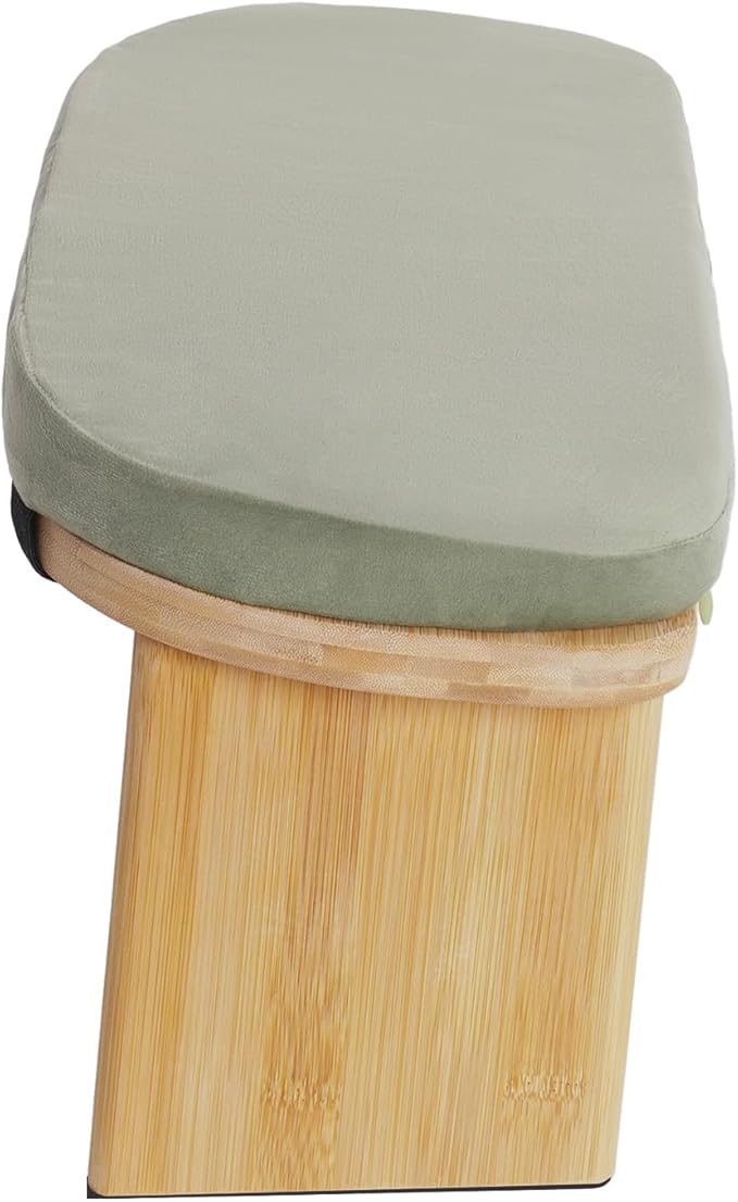 DYNAMI Bamboo Meditation Bench with Sponge Cushion, Portable Foldable Ergonomic Meditation Stool,Wooden Kneeling Stool for Yoga Sitting Prayer,Load Capacity 396lbs (Green)