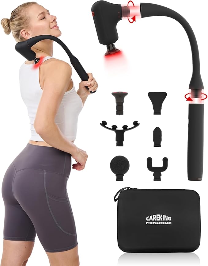 Upgraded 2-in-1 Massage Gun with Heat, Pain Relief Deep Tissue Back and Neck Massager with Extension Handle, Handheld Muscle Massage Gun for Back, Shoulder, Arm,Thigh, FSA-HSA Eligible