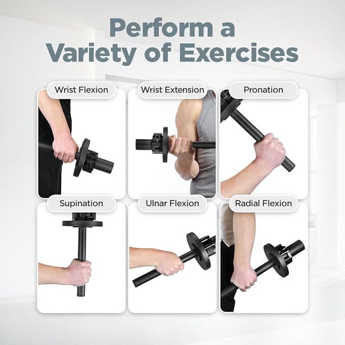 LoGest Wrist Strengthener, Forearm Exerciser - Option of Standard Plate 1 Inch or Olympic Plate 2 Inch With a Collar Hand Developer Arm Grip Workout Strength Trainer for Starter and Pro - Workout Equipment Home Gym Forearm Strengthener