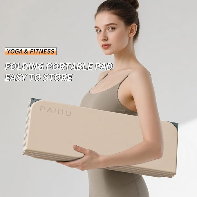 Foldable Fitness Yoga Mat | 2/5" (10MM) Extra Thick | SGS Certified Non-Slip TPE | 75x26" Extra Long-Wide | Portable & Easy Store | for Yoga, Pilates, Home Gym & Full-Body Workouts