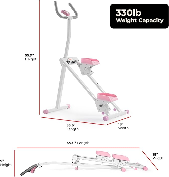 Sunny Health & Fitness Smart Foldable Cardio Stair Stepper, Vertical Climber with Extended Step Range, SunnyFit App Connection – Pink / White / Gray